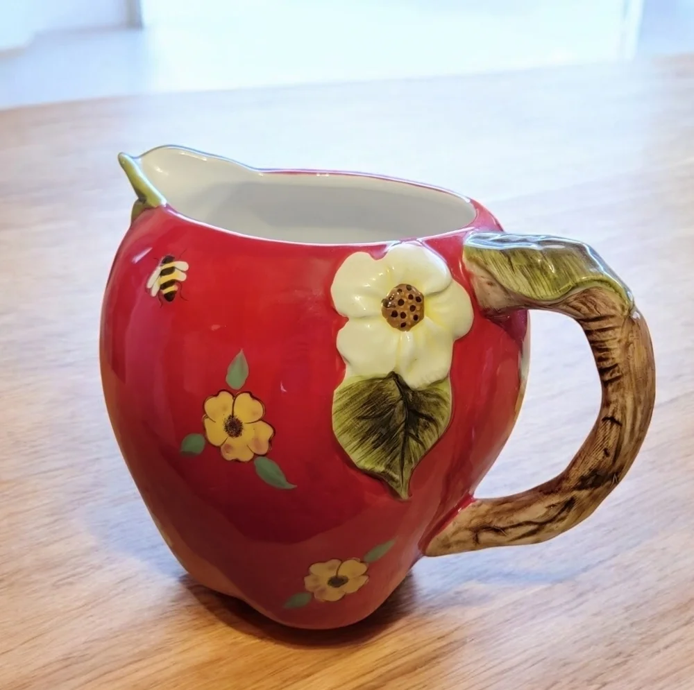 Susan Winget Red Apple Blossom Honey Bees Pitcher Cracker Barrel Cottagecore